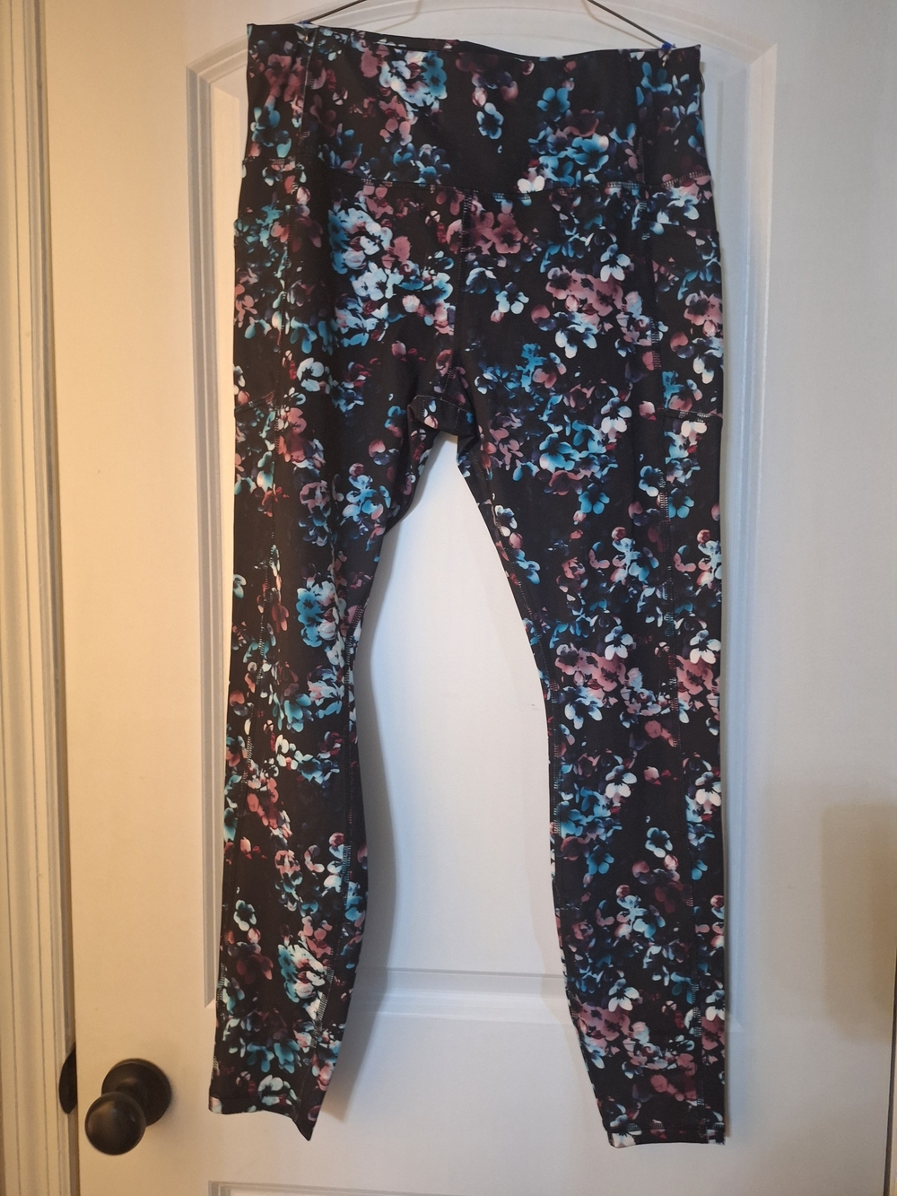 Avia Black Floral Active Leggings with Teal & Pink Accents